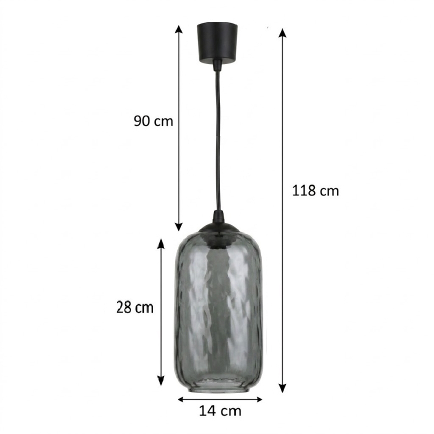 Brilagi - LED lestenec na kablu RETRO GLASS 1xE27/60W/230V Ø 14 cm črna/dimna siva