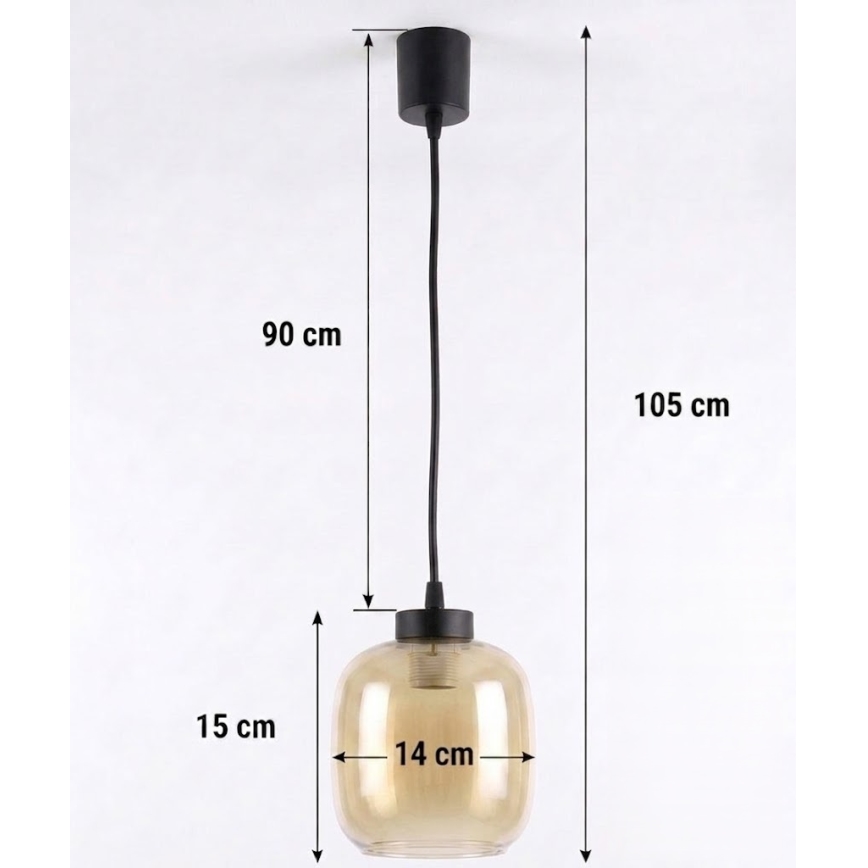 Brilagi - LED lestenec na kablu RETRO GLASS 1xE27/60W/230V Ø 14 cm črna/dimno rjava