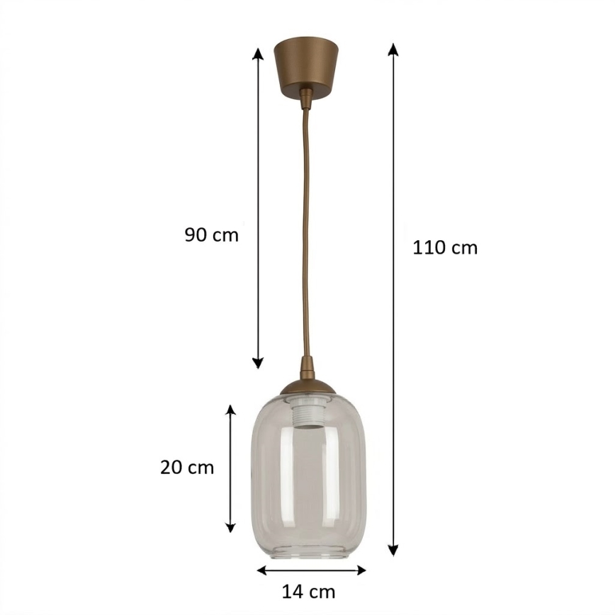 BRILAGI - LED lestenec na kablu RETRO GLASS 1xE27/60W/230V premer 14 cm rjava/dimljena siva