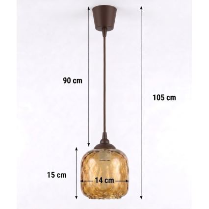 Brilagi - LED viseči lestenec na kablu RETRO GLASS 1xE27/60W/230V premer 14 cm rjava/dimno rjava