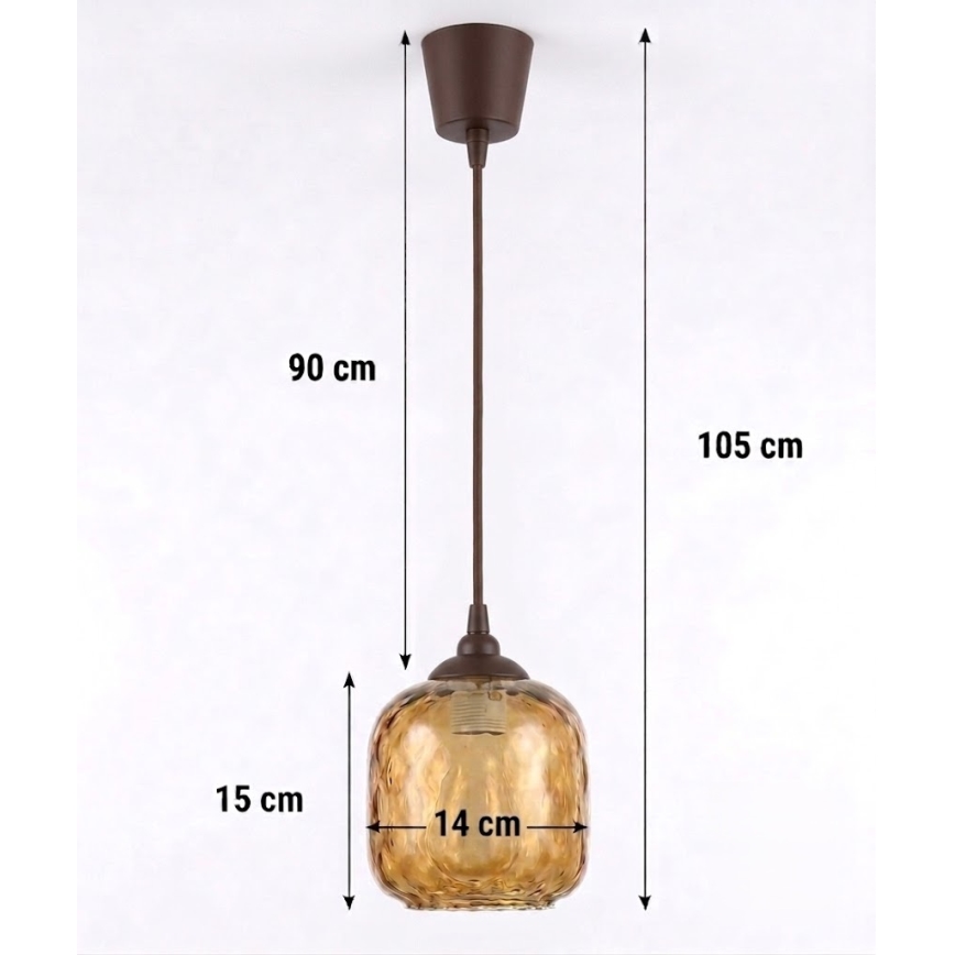 Brilagi - LED viseči lestenec na kablu RETRO GLASS 1xE27/60W/230V premer 14 cm rjava/dimno rjava