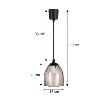 Brilagi - LED lestenec na jeklenem kablu RETRO GLASS 1xE27/60W/230V, premer 17 cm, črna/dimno bež