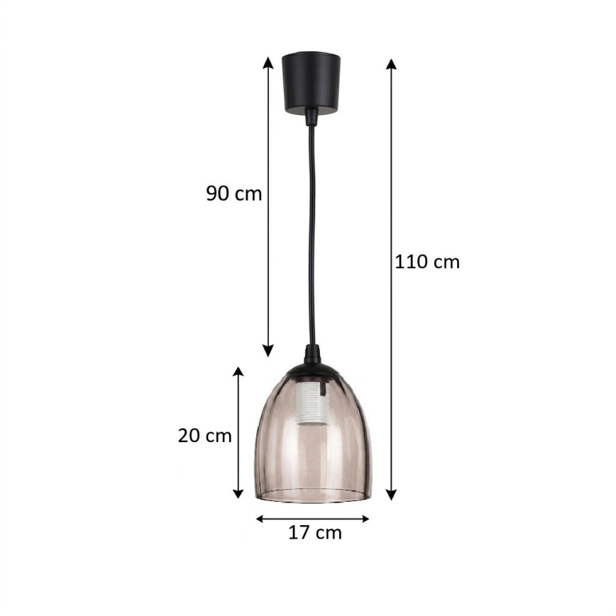 Brilagi - LED lestenec na jeklenem kablu RETRO GLASS 1xE27/60W/230V, premer 17 cm, črna/dimno bež