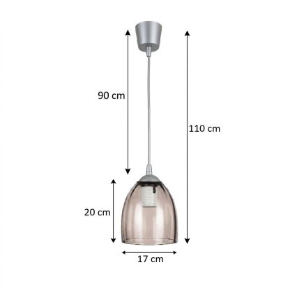 BRILAGI - LED viseči lestenec RETRO GLASS na kablu 1xE27/60W/230V Ø 17 cm srebrna/dimno bež
