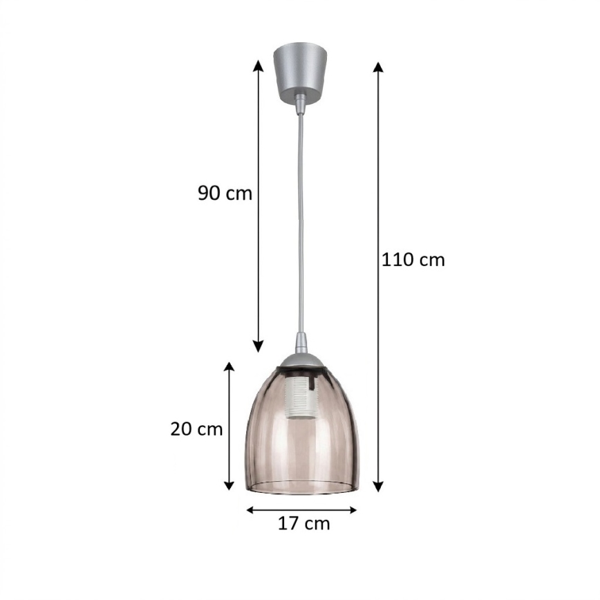 BRILAGI - LED viseči lestenec RETRO GLASS na kablu 1xE27/60W/230V Ø 17 cm srebrna/dimno bež