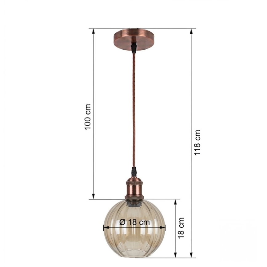 Brilagi - LED lestenec z obesnim kablom RETRO GLASS 1xE27/60W/230V premer 18 cm bela/dimna rjava
