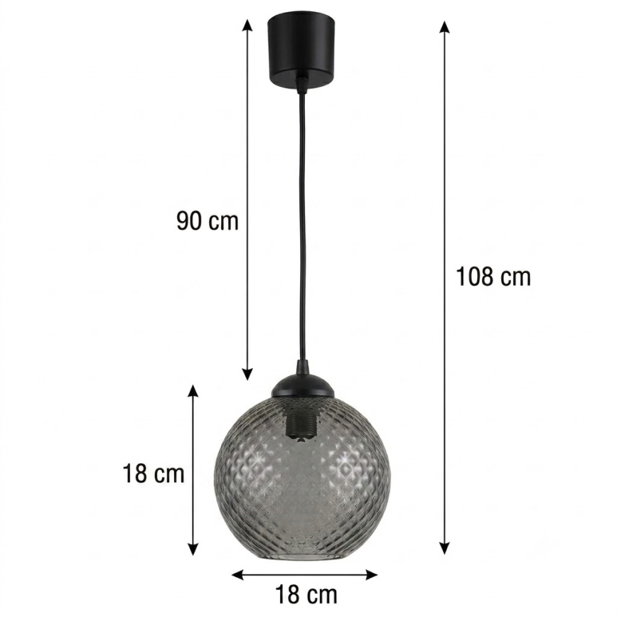 Brilagi - LED lestenec na kablu RETRO GLASS 1xE27/60W/230V premer 18 cm črna/dimna siva