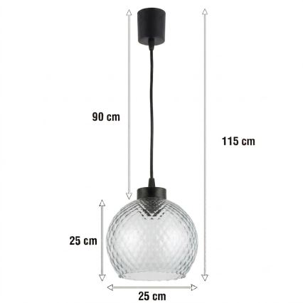 Brilagi - LED lestenec na kablu RETRO GLASS 1xE27/60W/230V premer 25 cm črna/dimno siva