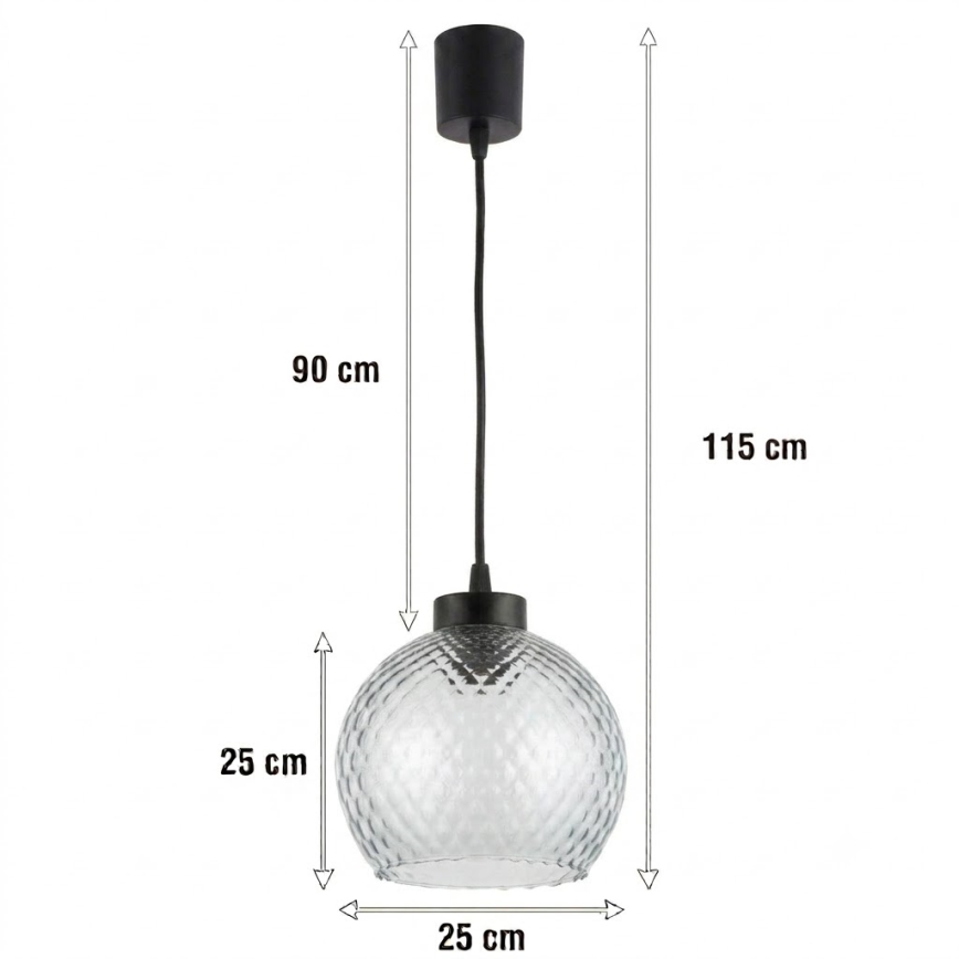Brilagi - LED lestenec na kablu RETRO GLASS 1xE27/60W/230V premer 25 cm črna/dimno siva