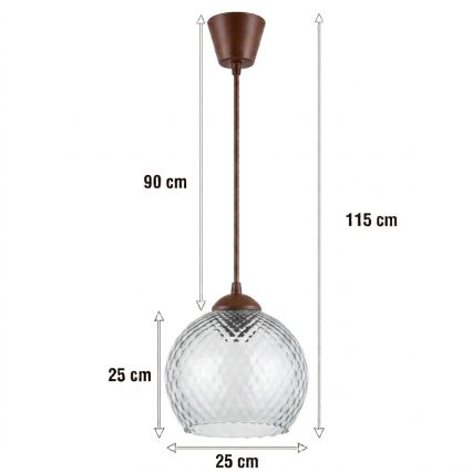 Brilagi - LED lestenec na kablu RETRO GLASS 1xE27/60W/230V premer 25 cm rjava/dimna siva