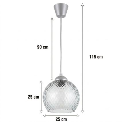 Brilagi - LED lestenec na kablu RETRO GLASS 1xE27/60W/230V pr. 25 cm srebrna/dimno siva