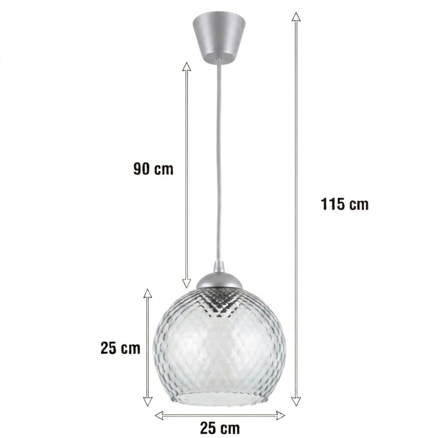 Brilagi - LED lestenec na kablu RETRO GLASS 1xE27/60W/230V pr. 25 cm srebrna/dimno siva