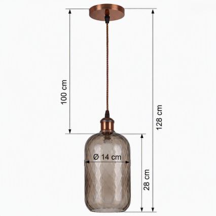 Brilagi - LED viseči lestenec na vrvici RETRO GLASS 1xE27/60W/230V premer 14 cm bakrena/dimno rjava