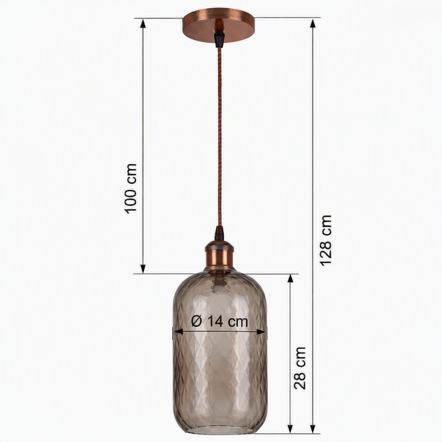 Brilagi - LED viseči lestenec na vrvici RETRO GLASS 1xE27/60W/230V premer 14 cm bakrena/dimno rjava