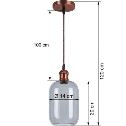 Brilagi - LED viseči lestenec na kablu RETRO GLASS 1xE27/60W/230V premer 14 cm bakrena/dimno siva