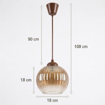 Brilagi - LED lestenec na kablu RETRO GLASS 1xE27/60W/230V Ø 18 cm rjava/dimna rjava