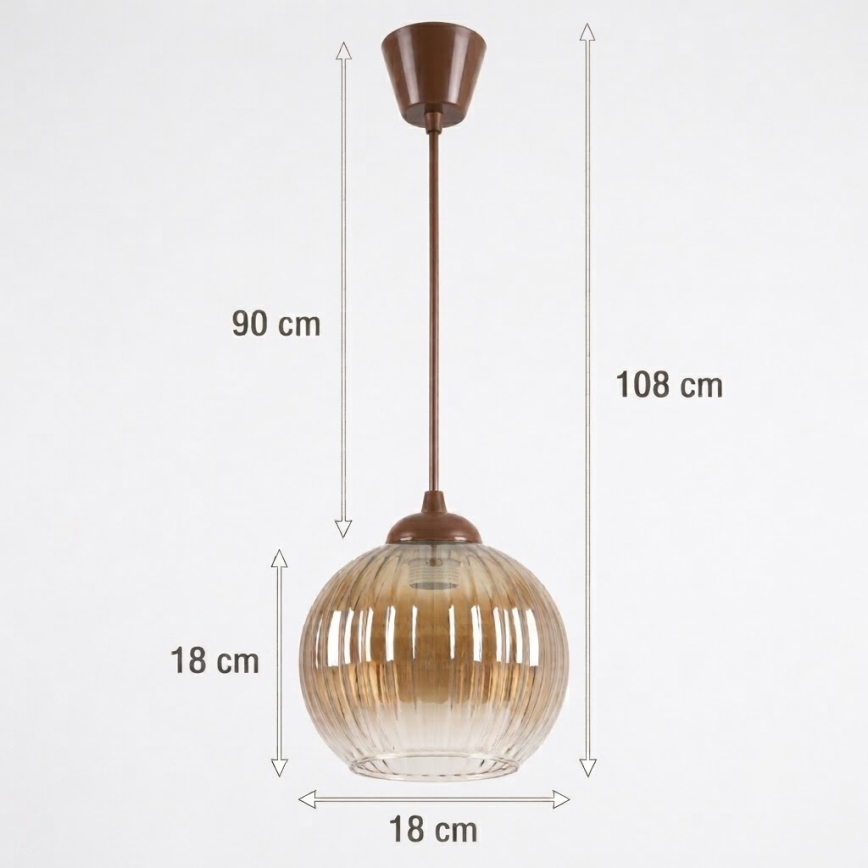 Brilagi - LED lestenec na kablu RETRO GLASS 1xE27/60W/230V Ø 18 cm rjava/dimna rjava