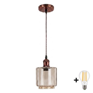 Brilagi - LED lestenec na kablu RETRO GLASS 1xE27/60W/230V premer 14 cm bakrena/dimno bež
