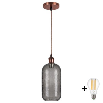 Brilagi - LED lestenec na kablu RETRO GLASS 1xE27/60W/230V premer 14 cm bakrena/dimno siva