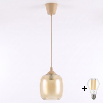Brilagi - LED lestenec na kablu RETRO GLASS 1xE27/60W/230V premer 14 cm bež/dimljena rjava