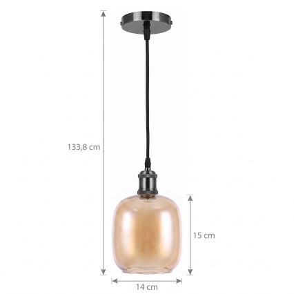 BRILAGI - LED lestenec na žici RETRO GLASS 1xE27/60W/230V premer 14 cm črna/zadimljena rjava