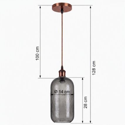 Brilagi - LED lestenec na kablu RETRO GLASS 1xE27/60W/230V premer 14 cm bakrena/dimno siva