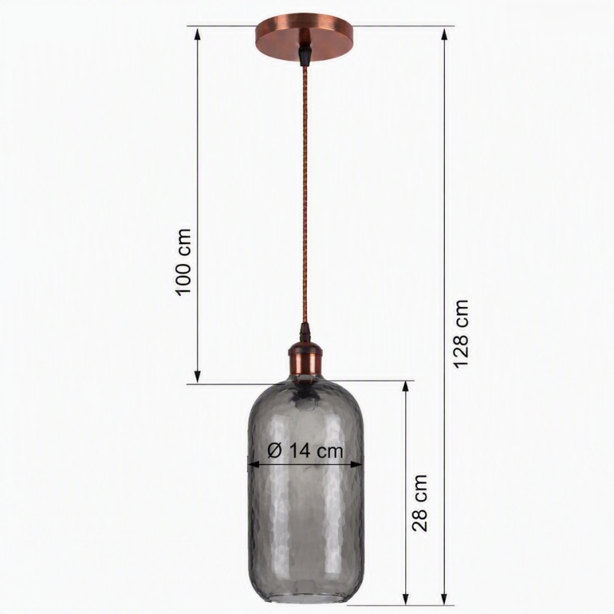 Brilagi - LED lestenec na kablu RETRO GLASS 1xE27/60W/230V premer 14 cm bakrena/dimno siva