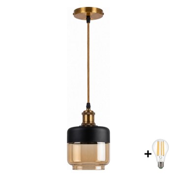BRILAGI - LED lestenec na kablu RETRO GLASS 1xE27/60W/230V premer 14 cm zlata/dimna bež