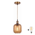 BRILAGI - LED Lestenec na kablu RETRO GLASS 1xE27/60W/230V premer 14 cm zlata/dimno rjava