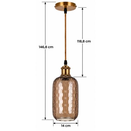 BRILAGI - LED lestenec na vrvici RETRO GLASS 1xE27/60W/230V premer 14 cm zlata/dimno rjava
