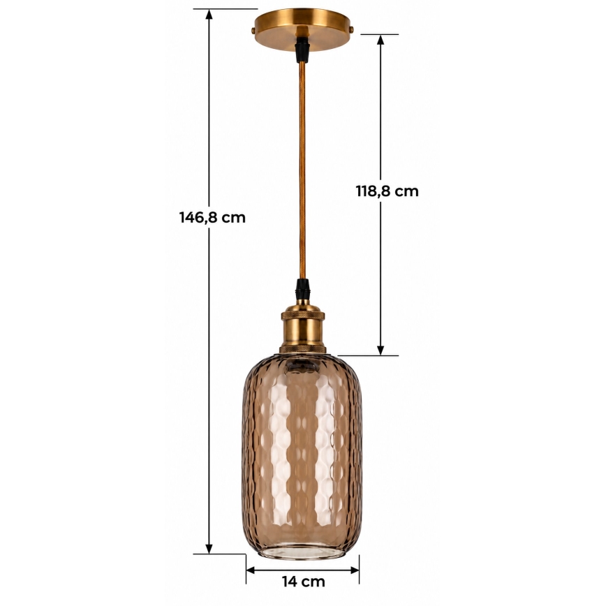 BRILAGI - LED lestenec na vrvici RETRO GLASS 1xE27/60W/230V premer 14 cm zlata/dimno rjava