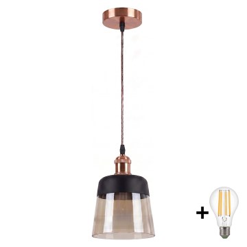 Brilagi - LED lestenec na kablu RETRO GLASS 1xE27/60W/230V premer 15,5 cm medena/dimna bež/črna