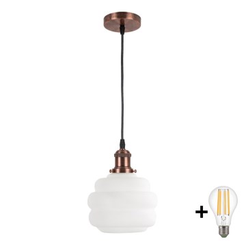Brilagi - LED lestenec na kablu RETRO GLASS 1xE27/60W/230V premer 20 cm bakrena/bela
