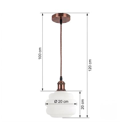 Brilagi - LED lestenec na kablu RETRO GLASS 1xE27/60W/230V premer 20 cm bakrena/bela