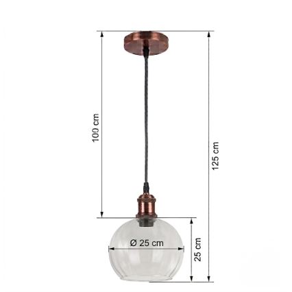 BRILAGI - LED lestenec na kablu RETRO GLASS 1xE27/60W/230V premer 25 cm bakrena/prozorna