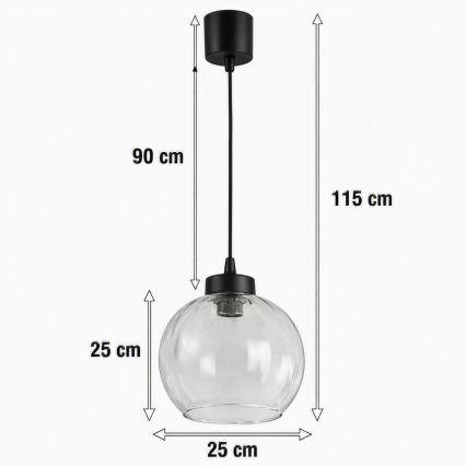 Brilagi - LED lestenec na kablu RETRO GLASS 1xE27/60W/230V premer 25 cm črna/prozorna