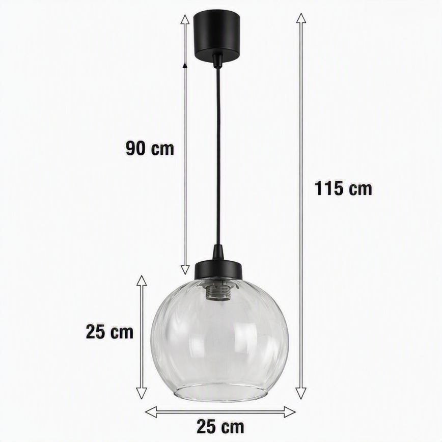 Brilagi - LED lestenec na kablu RETRO GLASS 1xE27/60W/230V premer 25 cm črna/prozorna