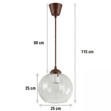 Brilagi - LED lestenec na kablu RETRO GLASS 1xE27/60W/230V, premer 25 cm, rjav/prozoren