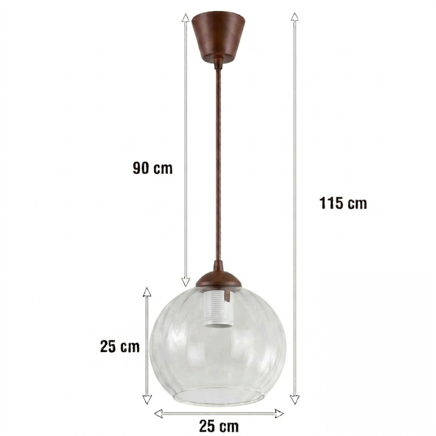 Brilagi - LED lestenec na kablu RETRO GLASS 1xE27/60W/230V, premer 25 cm, rjav/prozoren