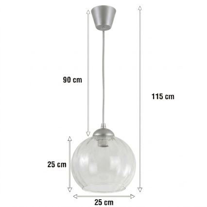 Brilagi - LED lestenec na kablu RETRO GLASS 1xE27/60W/230V, premer 25 cm, srebrna/prozorna