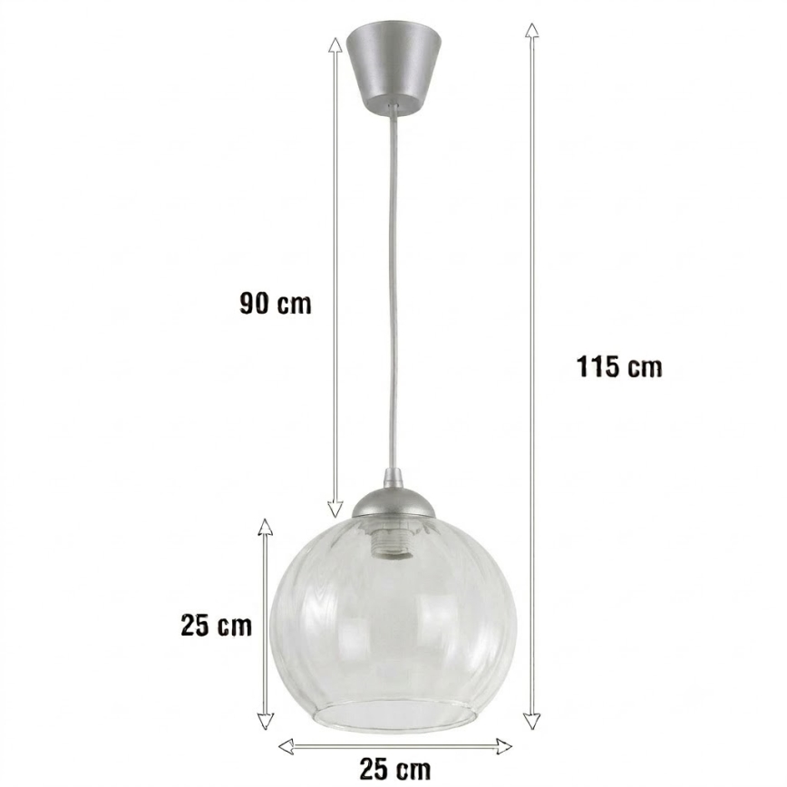 Brilagi - LED lestenec na kablu RETRO GLASS 1xE27/60W/230V, premer 25 cm, srebrna/prozorna