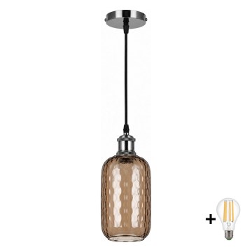 BRILAGI - LED lestenec na kablu RETRO GLASS 1xE27/60W/230V Ø 14 cm črna/dimljeno rjava