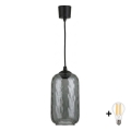Brilagi - LED lestenec na kablu RETRO GLASS 1xE27/60W/230V Ø 14 cm črna/dimna siva