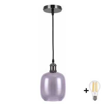 BRILAGI - LED lestenec na kablu RETRO GLASS 1xE27/60W/230V Ø 14 cm črna/dimna siva