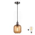 BRILAGI - LED lestenec na kablu RETRO GLASS 1xE27/60W/230V Ø 14 cm črna/dimno rjava