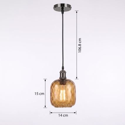 BRILAGI - LED lestenec na kablu RETRO GLASS 1xE27/60W/230V Ø 14 cm črna/dimno rjava