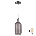 BRILAGI - LED lestenec na kablu RETRO GLASS 1xE27/60W/230V Ø 14 cm črna/dimno siva