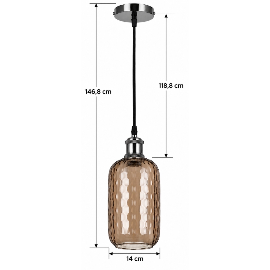 BRILAGI - LED lestenec na kablu RETRO GLASS 1xE27/60W/230V Ø 14 cm črna/dimljeno rjava