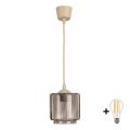 Brilagi - LED lestenec na kablu RETRO GLASS 1xE27/60W/230V Ø 15 cm bež/dimno bež