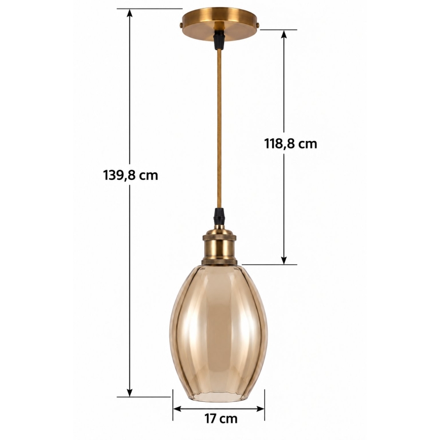 BRILAGI - LED lestenec na kablu RETRO GLASS 1xE27/60W/230V Ø 17 cm zlata/dimno bež